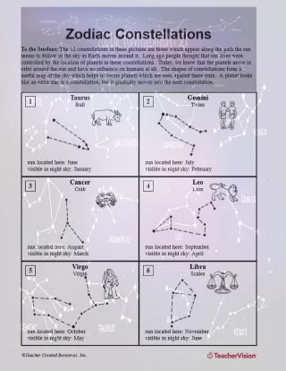 Zodiac Constellations Printable (3rd - 5th Grade) - TeacherVision